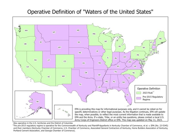 Map of the United States showing Washington, Oregon, California, Nevada, Arizona, New Mexico, Colorado, Minnesota, Wisconsim, Michigan Illinois, North Carolina, Maryland, Delaware, New Jersey, New York, Connecticut, Rhode Island, Massachusetts, Vermont, and Maine on the 2023 rule and all other states on the Pre-2015 Regulatory Regime Map of the United States showing Washington, Oregon, California, Nevada, Arizona, New Mexico, Colorado, Minnesota, Wisconsim, Michigan Illinois, North Carolina, Maryland, Delaware, New Jersey, New York, Connecticut, Rhode Island, Massachusetts, Vermont, and Maine on the 2023 rule and all other states on the Pre-2015 Regulatory Regime